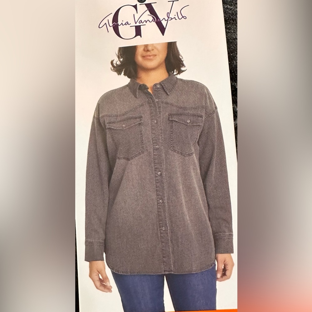 NWT Gloria Vanderbilt Women Denim Shirt Shacket Gray - XXL